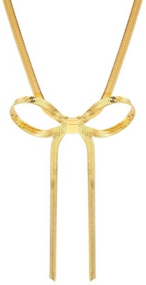 vien Bow Necklace for Women Dainty Ribbon Pendant With Snake Chain Gold-plated Plated Stainless Steel Necklace