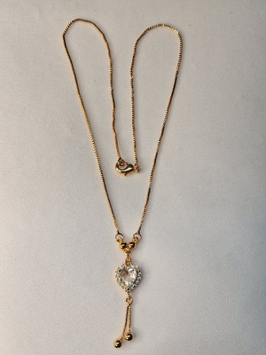 GIFT KAUNSA DE Golden Chain Heart Pendant White Stone Necklace Set for Girls Women Oxidised Silver Necklace Set