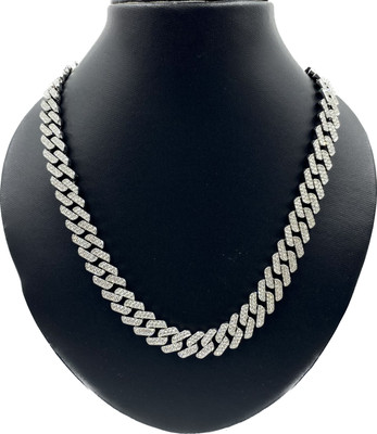 SAFISHA Hip hop Cuban Chain Diamonds Plated Ice Chain Silver Plated Alloy Chain