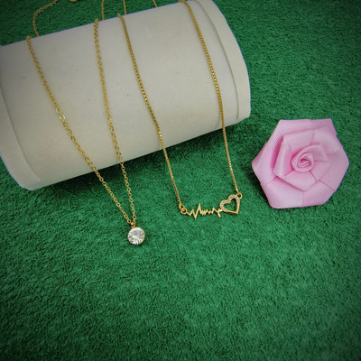 Dham Jewels Gold Plated Pendent Chain And Cubic Diamond 2 Paces Combo Set Diamond Gold-plated Plated Alloy Chain
