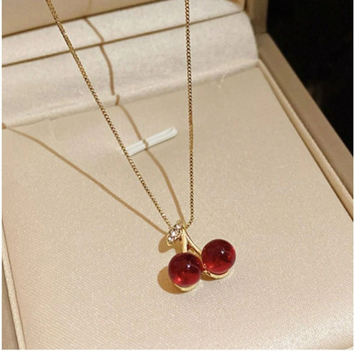 JRISSY Cherry Red gold Fruit Jewelry for Women Gold-plated Plated Alloy Chain