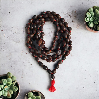 BRAJSTORE Kamal Gatta Mala with 108 Lotus Seed KamalGatta Japa Mala Rosary Beads Wood Chain