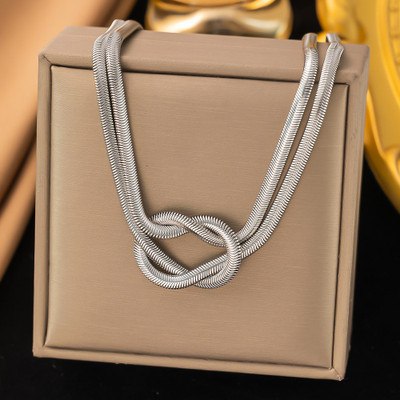 MYKI Silver-Plated Knot Design Statement Necklace Gold-plated Plated Stainless Steel Necklace
