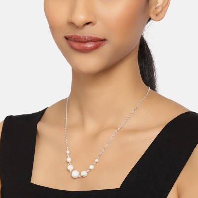Morli Trendy Fashion White Pearls Silver Plated Chain For Girls And Women Pearl Gold-plated Plated Alloy Chain
