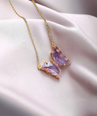 Vembley Latest Single Layered Crystal Butterfly Purple Pendant Necklace For Women Gold-plated Plated Alloy Necklace