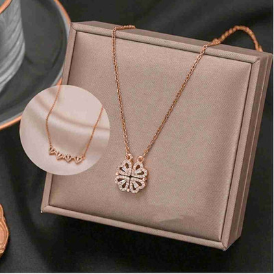 REVERSEA 4 in 1 Design Love Heart Pendant for Women's and Girls Diamond Gold-plated Plated Alloy Necklace