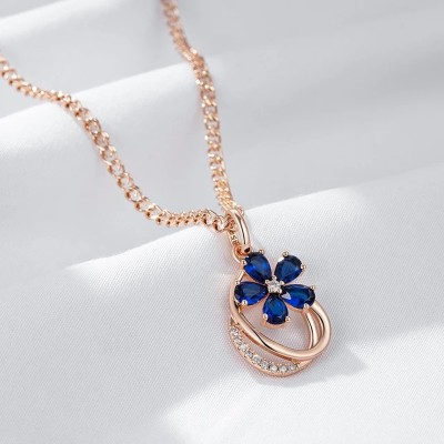 Miomi blue Natural Zircon Flower Pendant Necklace for Women Rose Gold Color Jewelry Cubic Zirconia Copper Plated Alloy Necklace