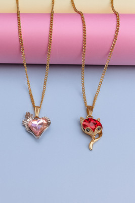 Sividya Combo(2)-NPen-330-Premium Pendant(PP1.Pink and PP2.Red) Gold-plated Alloy Pendant Set