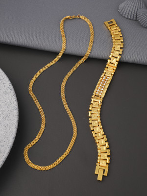 JMK Fashion Brass Gold Plated Bracelet & Chain For Boys & Men Gold-plated Plated Alloy Chain Set