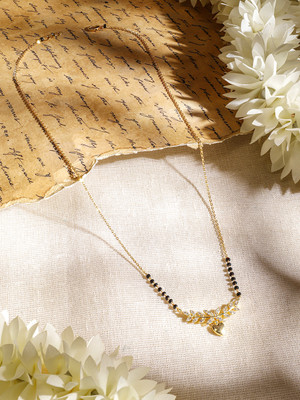 RUBANS 22K Gold-Plated Necklace - Black Beads, Heart-Shaped Pendant & Cubic Zirconia Gold-plated Plated Brass Necklace