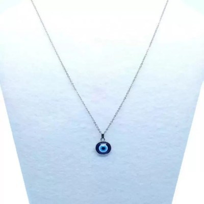 FSF Natural Blue Evil Eye Pendant Protect You From Bad Eyes Metal Pendant. Sterling Silver Plated Brass, Stainless Steel Necklace Set