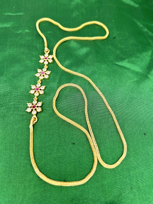 Impon Impon/Panchaloha/Five Metals White and Ruby Stones Mugappu with 24 inches chain Diamond Gold-plated Plated Brass Chain