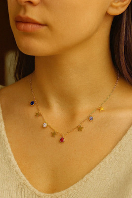 zarevia Star Charm Anti-Tarnish Necklace for Women & Girls Gold-plated Plated Stainless Steel Chain
