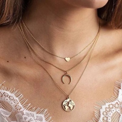 TheVineGirl Gold Plated Trending Globe inspired Layered Necklace Set Silver Plated Alloy Layered