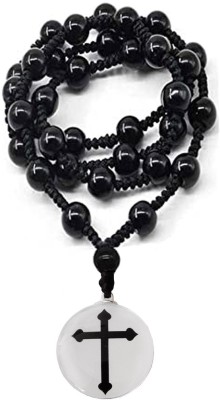 Shiv Jagdamba Religious Lord Jesus Cross Crystal With Cotton Dori Mala Onyx Rhodium Plated Crystal, Dori Chain