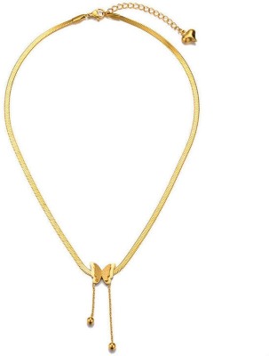 house of common Winnifred Stainless Steel Snake Butterfly Necklaces Crystal Gold-plated Plated Stainless Steel Necklace