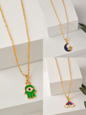BRANDSOON jewellery Gold Plated Pendant & chain for Girls/Women(3 Combo) Gold-plated Plated Brass Chain