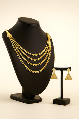 Maya Gold Traditions MultiLayer Necklace with Earrings Set for Women & Girls Gold-plated Plated Alloy Layered