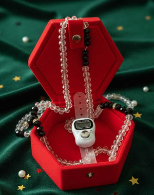 SABRA White crystal and digital Tasbih velvet gift set(Pack of 02 Crystal Chain