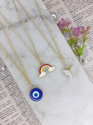 EnlightenMani Evil Eye Good Vibes & Butterfly Necklaces Collection (PACK OF 3) Gold-plated Plated Alloy Necklace Set