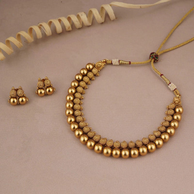 YIMBLI Traditional Wedding Wear Necklace/Jewellery Set For Women and Girls Gold-plated Plated Brass Necklace Set