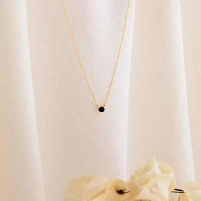 LUXEZ Onyx Dainty Diamond Necklace Rhodium Plated Sterling Silver Necklace