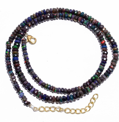 Silver Aura Creations Natural Ethiopian Opal Gemstone Faceted Round Shape Beads Necklace, Ethiopian Opal Sterling Silver Necklace