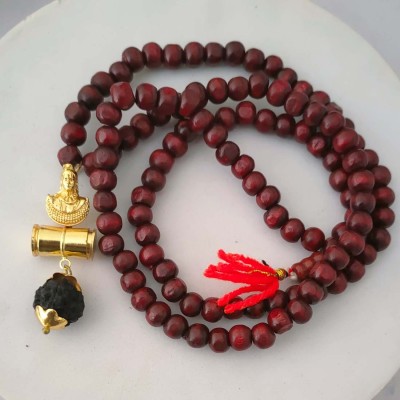 M Men Style Religious Shiv Mahadev Damaru Gold Plated Caps Rudraksha Mala Temple Jewelry Gold-plated Plated Brass, Wood Chain