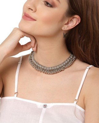 SPARKLIZA Trendy Premium Quality German Necklace Beautiful for Girls Beads Silver Plated Alloy Choker