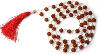 Rudraksham Sphatik and Rudraksha Mala - 108+1 Beads Crystal, Rudraksha Chain