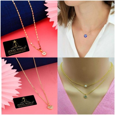 Jewel WORLD Combo Pack of 4 Necklace Pendant Chain for Girls-women Diamond Necklace Set Cubic Zirconia Gold-plated Plated Brass, Alloy Chain