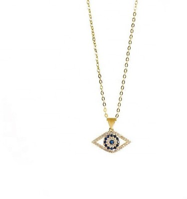 house of common Turkish Evil Eye Charm Diamond Studded Pendant Necklace Chain for Women and Girl Cubic Zirconia Copper Plated Brass, Alloy Necklace