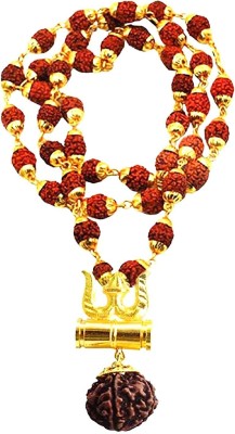 shiv mart Rudraksha mala with trishul 5 mukhi rudraksha pendant Beads Gold-plated Plated Brass Chain