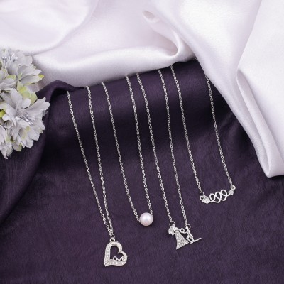 Delfa Clothing Delfa Combo Of 4 Necklace Chain For Girls And Women's Silver Plated Alloy Necklace