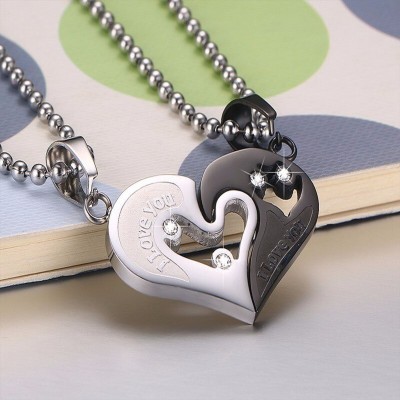 Fashion Frill Silver Chain Stainless Steel Heart Shape Pendant Couple Pendant Valentine Gift Silver Plated Stainless Steel Chain