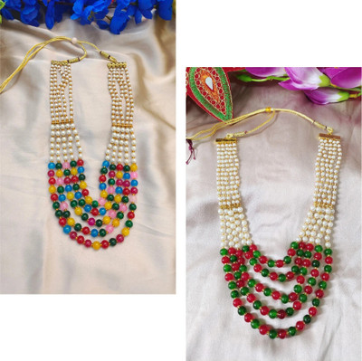 ElementR Multicolor Combo 2 Moti Mala For Men ,Groom ,(Dhulla) Women Girls(Wedding/party) Pearl Mother of Pearl Chain Set