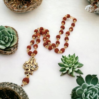 ARIVETS Om Trishu Rudraksha Mala Gold Plated Brass Rudraksha Chain Set Gold-plated Plated Rudraksha Necklace