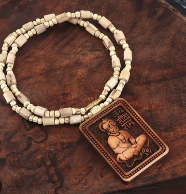 Jewelswonder Tulsi kanthi mala natural wood Tulsi mala with Hanuman ji Dita Ram locket Beads Wood Chain