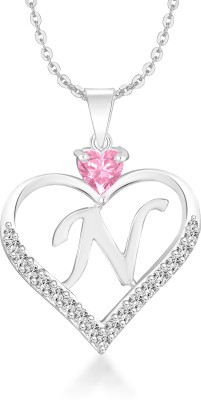 Heer Collection Heart Shape Alphabet 'N' Valentine Special Pendant Propose Wedding Anniversary Cubic Zirconia, Crystal Gold-plated Plated Brass, Copper Chain Set