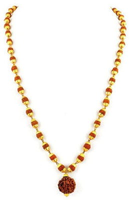 Amriteous 32+1 Big Rudraksha Mala with Golden Cap for Unisex Wood Chain