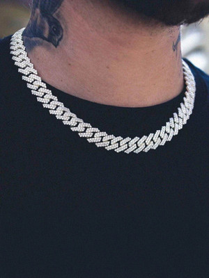 Vivity Latest Style Iced Heavy CZ Neck Chain Fashion Cubic Zirconia Silver Plated Alloy Necklace