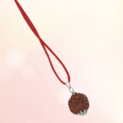 Fine Creation Natural & Real 5 Mukhi Rudraksha Five Face Rudraksha Paach Face Rudraksh Beads Silver Plated Brass, Wood Chain
