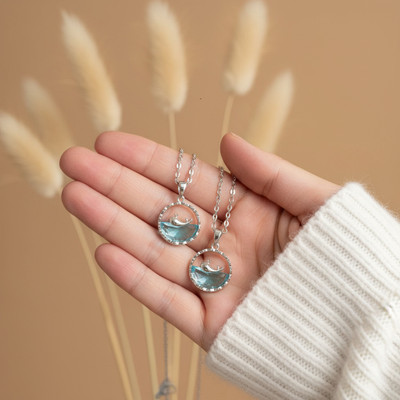 VR Divine Adorn Trendy 2 PCS Dolphin Pendant Necklace | Perfect Gift for Girls & Women Diamond Silver Plated Stainless Steel Chain Set