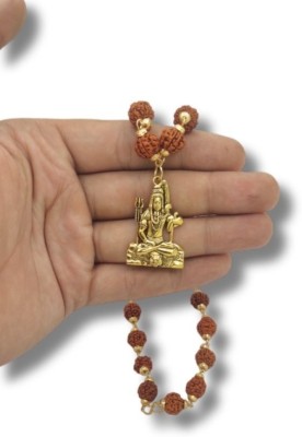 HAPPY CREATION Most Demanded God Shiv Dotted Locket Pendant With 5 Mukhi Rudraksha Mala Gold-plated Plated Brass Necklace Set