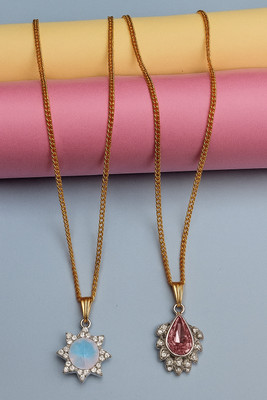 Sividya Combo(2)-NPen-348-Premium Pendant(PP5.Sky Blue and PP4.Pink) Gold-plated Alloy Pendant Set