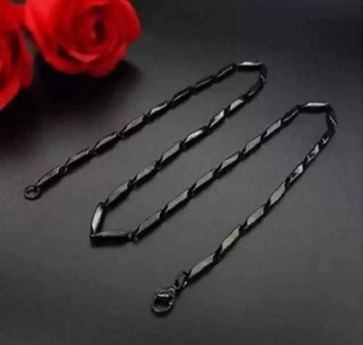 Fashion Frill Black Silver Chain For Men Neck Chain Stainless Steel Chain For Men Boys Silver Plated Stainless Steel Chain