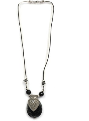 Shelly Jewels Black Stone Oxidised Pendant Rope Necklace For Girls And Women Brass Necklace Set