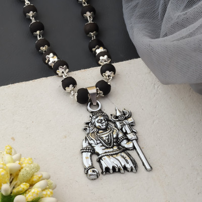 MK Gallery Lord Shiva Karungali Mala Silver Plated Brass Chain Set