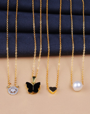 BOGHRA SALES Combo Pack of 4 Necklace Chain for Girls-women Pearl, Diamond Gold-plated Plated Alloy Necklace
