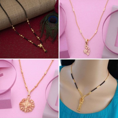 RAMDEV ART FASHION JEWELLERY Pack of 4 Daily Wear Gold Plated Pendant Chain Gold-plated Brass Pendant Set